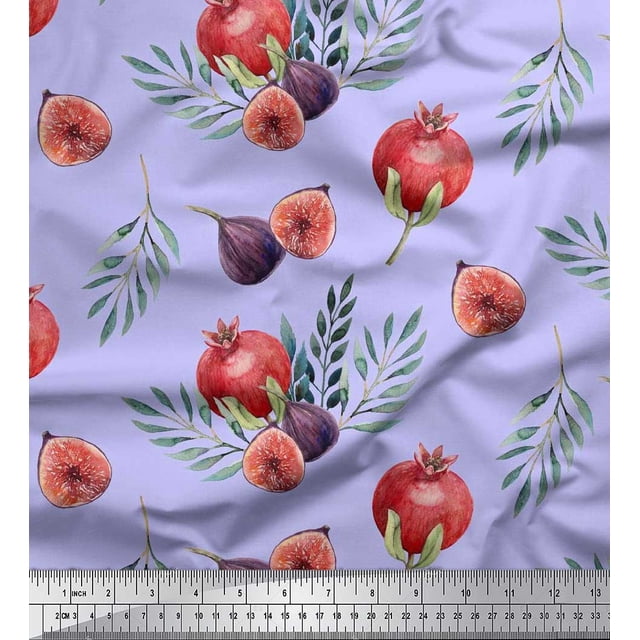 Soimoi Poly Georgette Fabric Leaves,Fig & Pomegranate Fruits Print Fabric by Yard 42 Inch Wide
