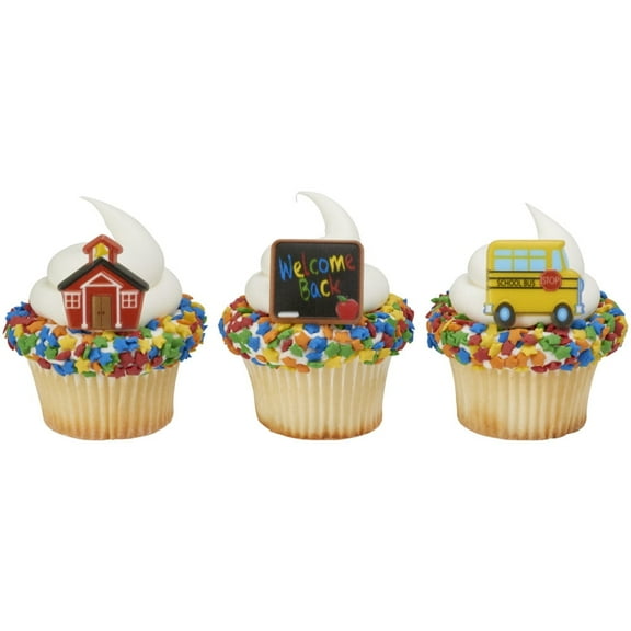 School Icons Cupcake Rings 12 pcs – Back to School Cupcake Toppers for Kids, Classroom & Party Treats