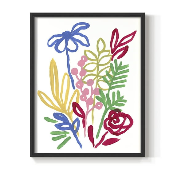 Bold Brushstroke Blooms I Framed Print in Black Solid Wood Framed Print No Nail Hanging