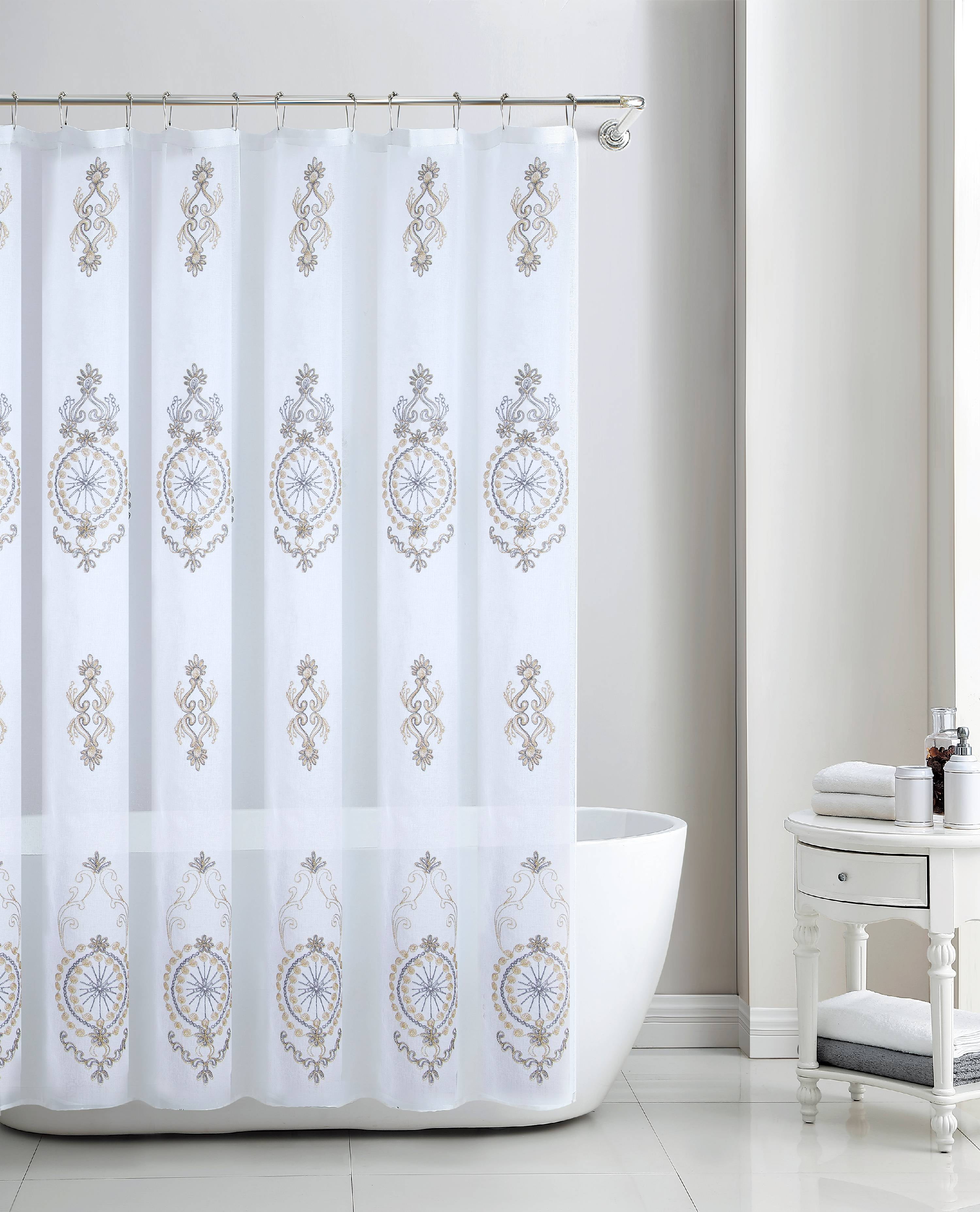 Olivia Gray Zena Damask Embroidered 70, Rita 70 X 72 Chenille Embroidered Shower Curtain