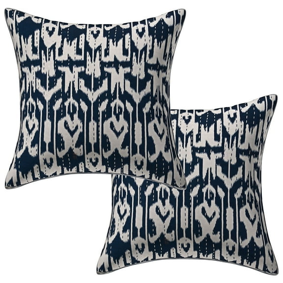 Stylo Culture Ethnic Couch Throw Pillow Covers 16x16 Kantha Dark Blue Printed 40cm x 40cm Living Room Decor Cotton Ikat Square Cushion Covers | Set Of 2