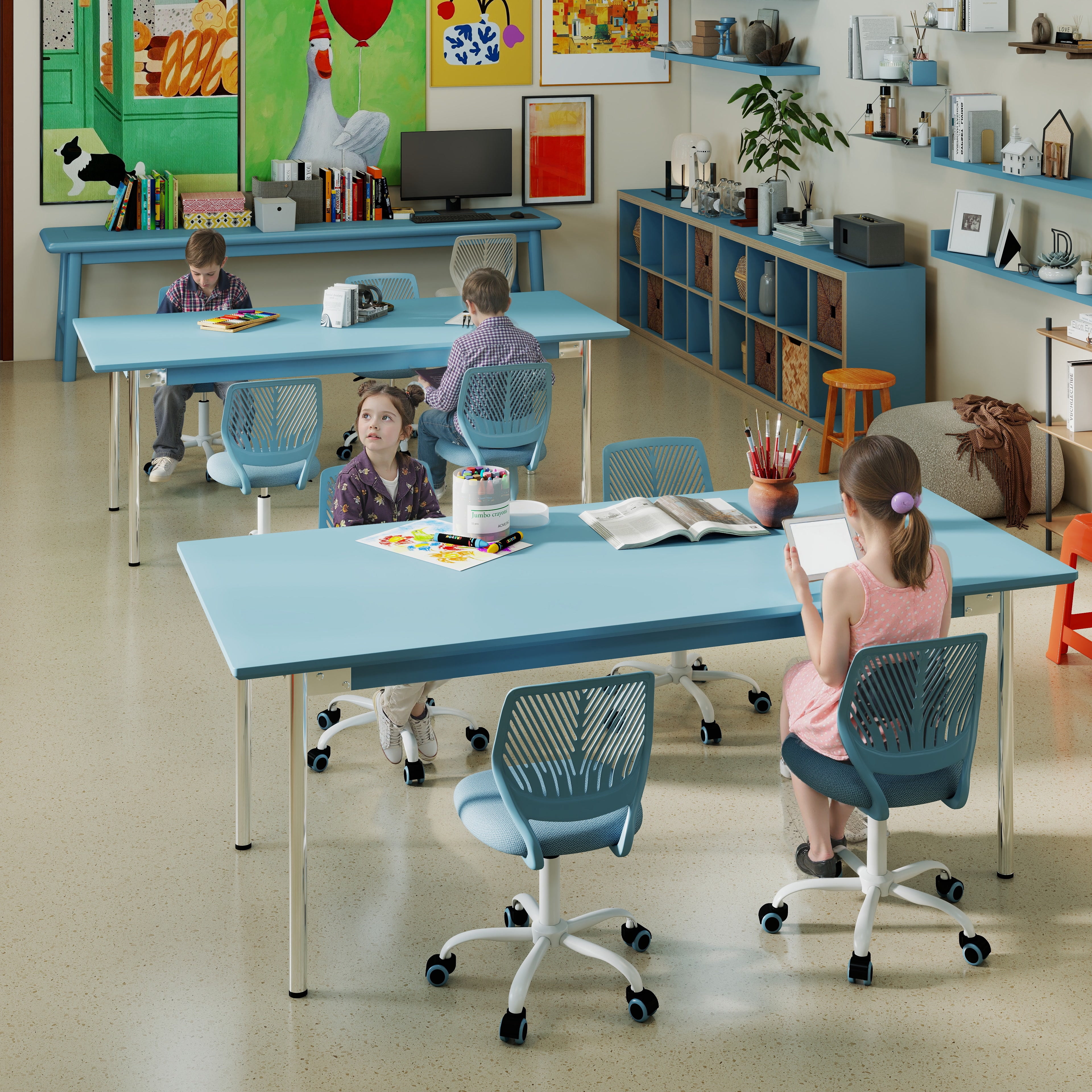 Homy Casa School Student Desk Chair Set of 2, Ergonomic Classroom Task Chairs, Blue