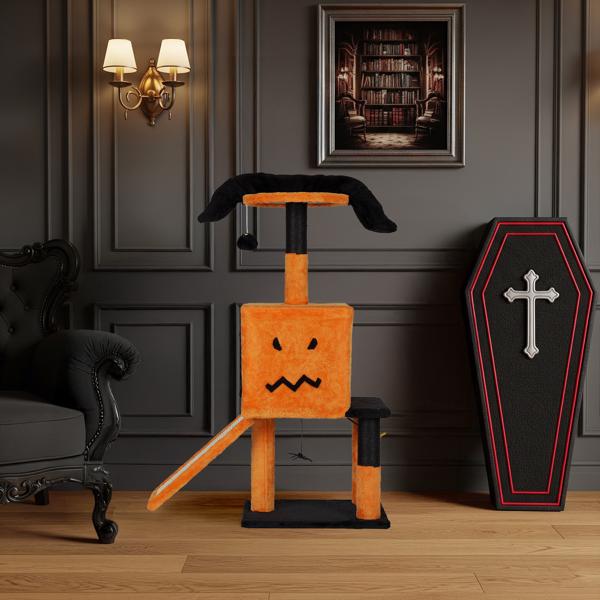 39.4" Halloween Cat Tree, Cat Tower Cat Tree for Indoor Cats with Spacious Cat Condo, Sisal Scratching Posts, Hanging Toys, Orange & Black