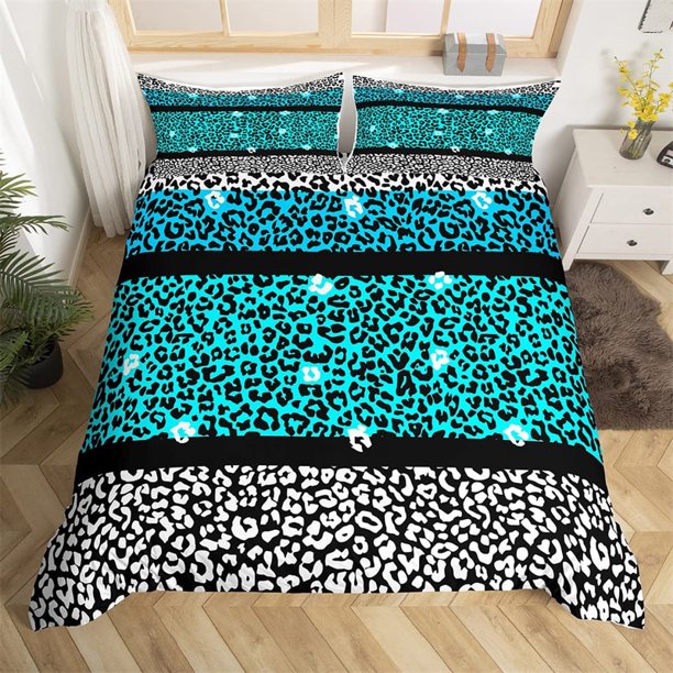 Girls Colorful Leopard Print Duvet Cover Rainbow Wild Animal Bedding