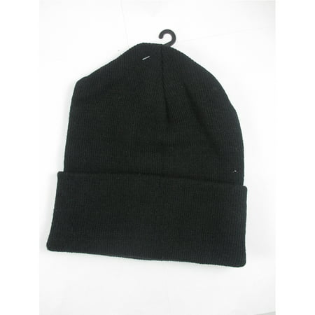 Plain Beanie Ski Cap Skull Hat Warm Solid Color Winter Cuff New Black Beany