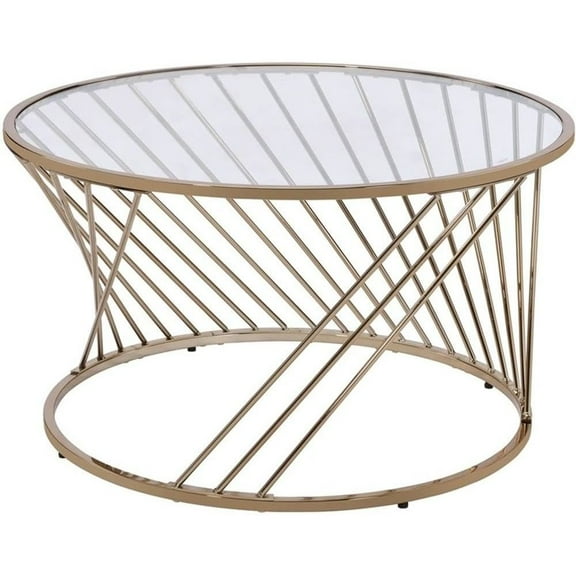 ACME Bluelipe Round Glass Top Coffee Table in Gold and Champagne