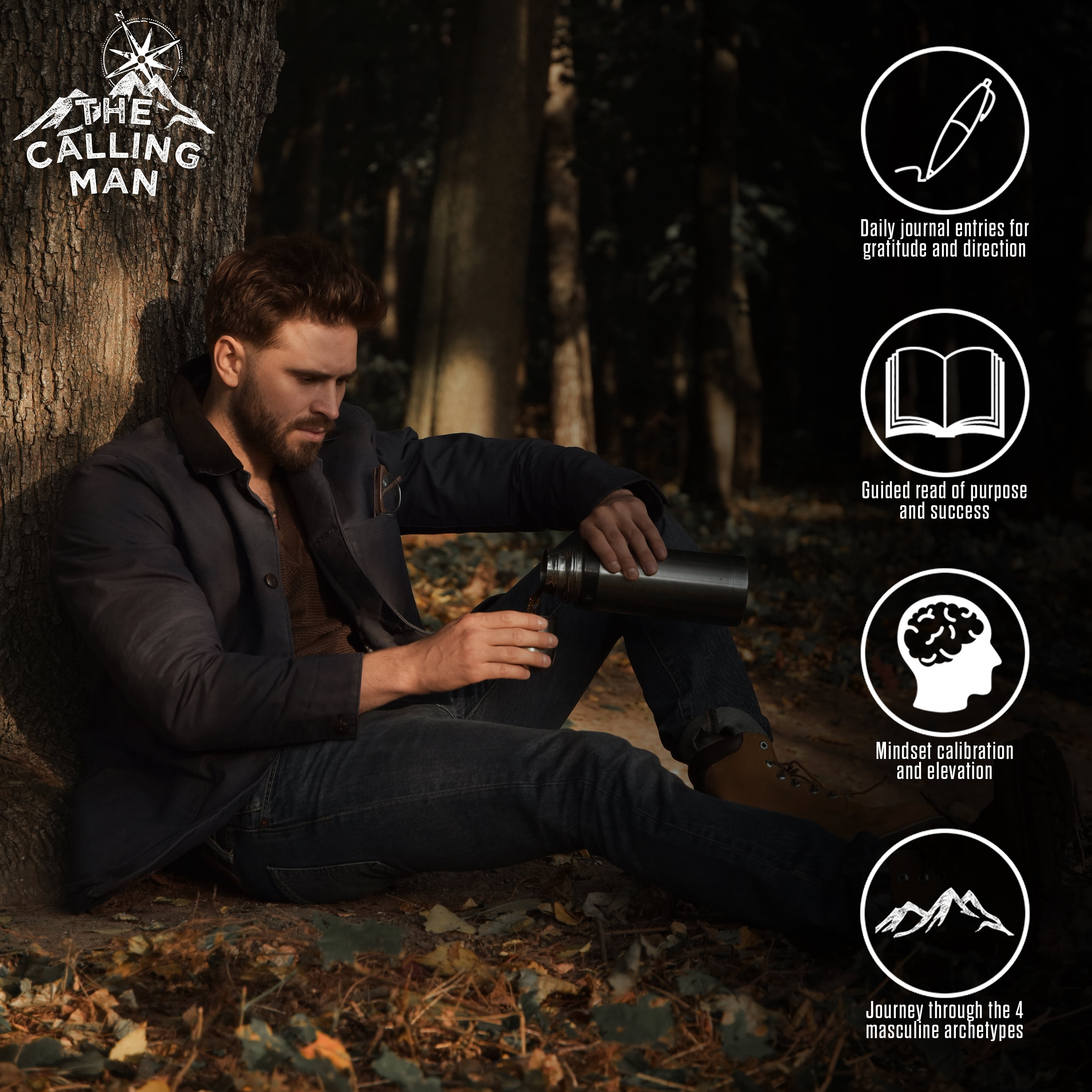 The Calling Man Daily Gratitude and Productivity Mindset Leather Journal For Men, 90 Day Guided 5 Minute Journal with Challenges of the Masculine Archetypes: King, Magician, Warrior, and Lover