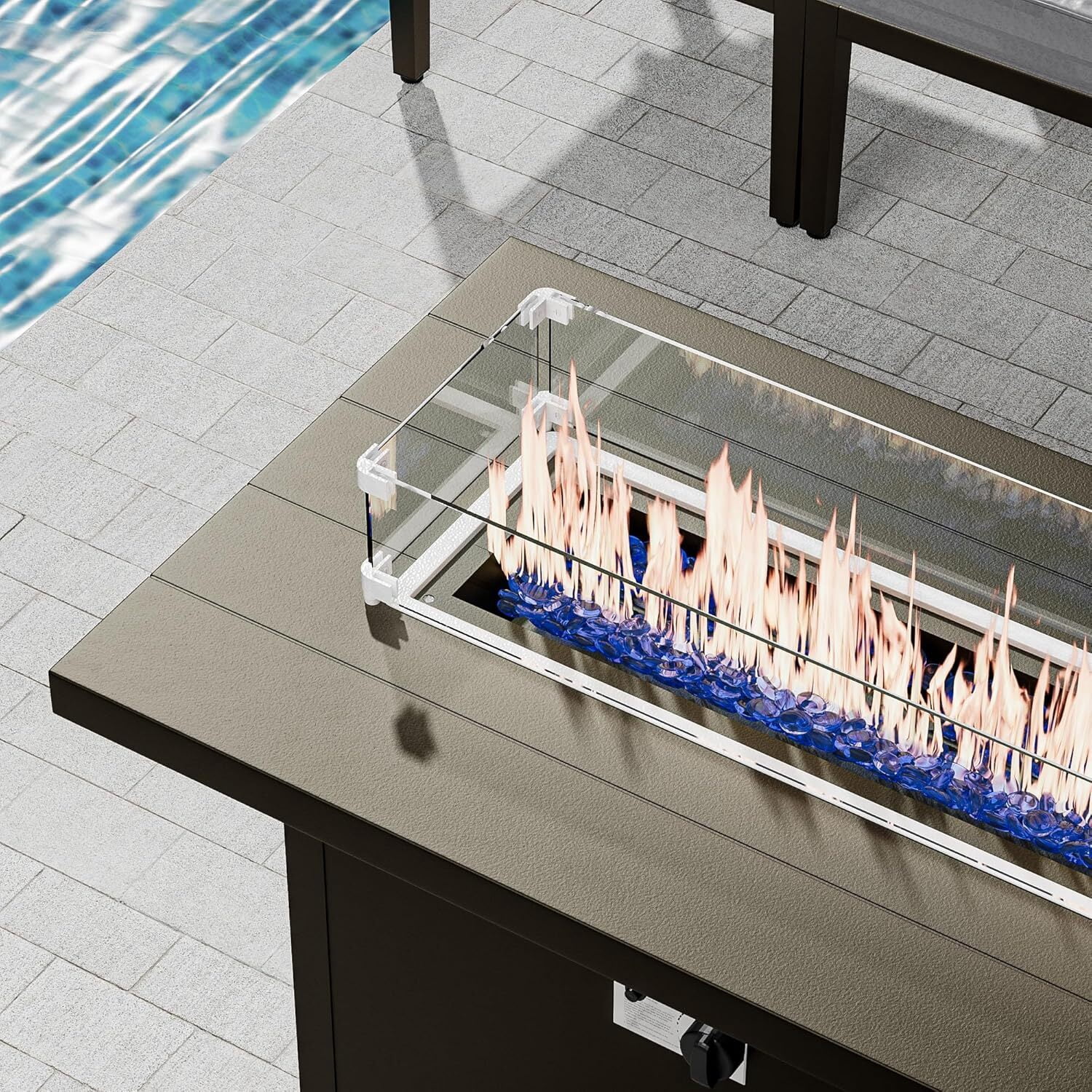 ASJMR 45" Aluminum Propane fire Pit Table Outdoor 55000 BTU with Glass Wind Guard and Metal Lid