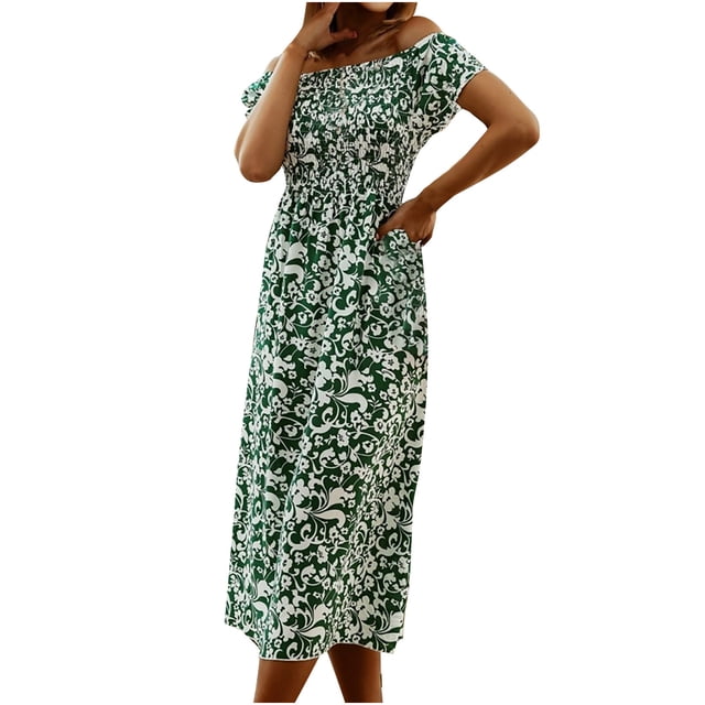 Vestidos adelgazantes estampados florales de manga corta de un hombro casuales de verano para mujer Fridja qw5480