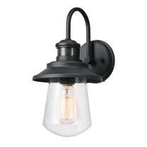 Globe Electric Mariner 1-Light Matte Black Motion Activated Outdoor Wall Sconce with Seeded Glass Shade