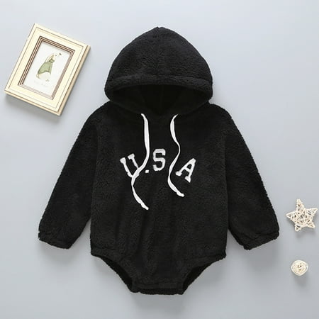 

Baby onesie Infant Baby Boys Girls Print Letter Hooded Thick Warm Bodysuit Romper Clothes CHMORA
