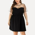 thumbnail image 5 of USSUMA Womens Dresses Vacation, Women's Plus Size Dress Round Neck Mesh Short Sleeve Elastic Waist Short Mini Dresses Beach Vacation Sun Dress, 5 of 8