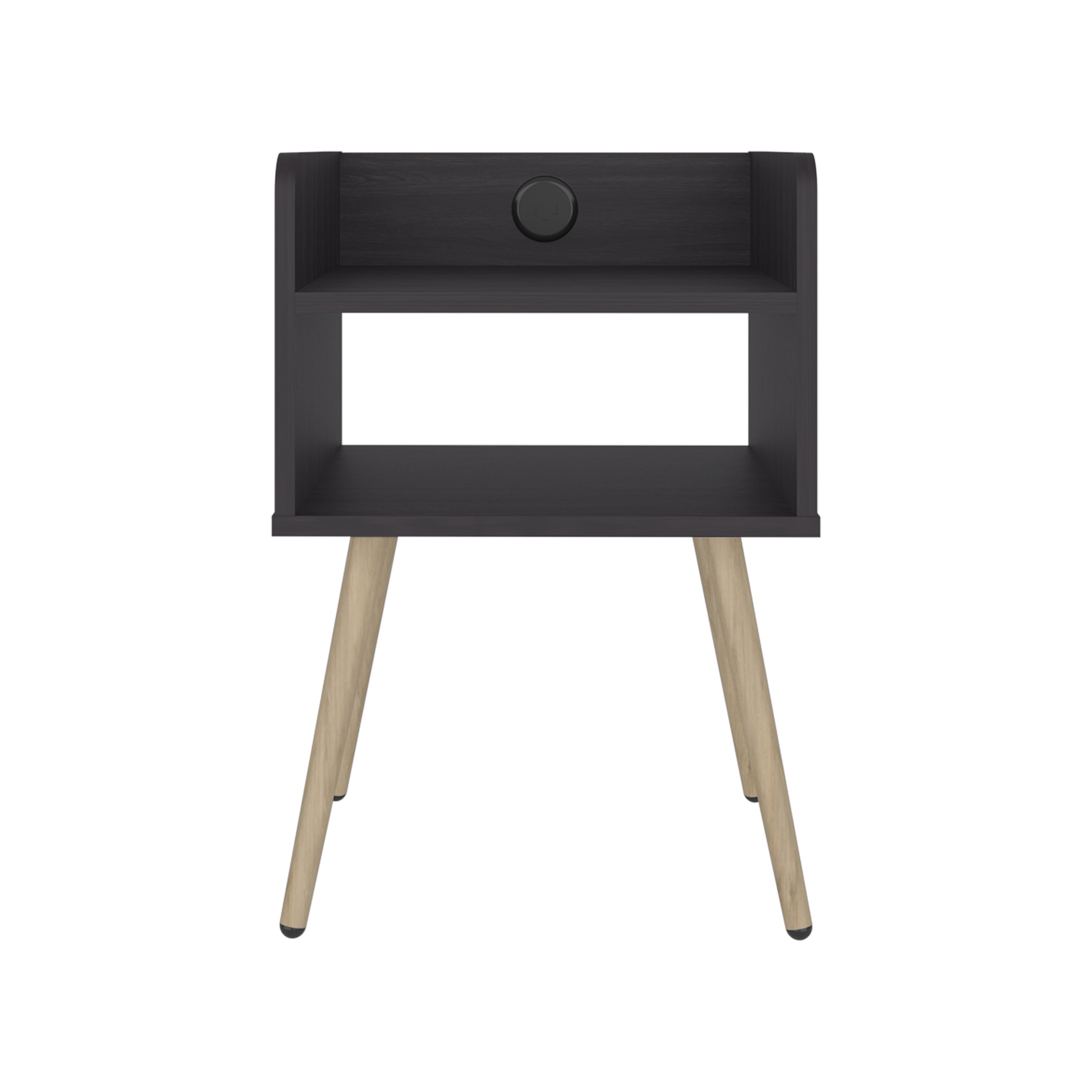 Nightstand with USB Port, 2 Shelves - Black Wengue