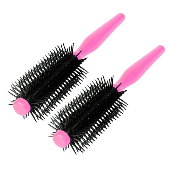 Uxcell Salon Styling Wavy Curly Roll Round Comb Hair Care Brush Plastic Pink 2 Pcs