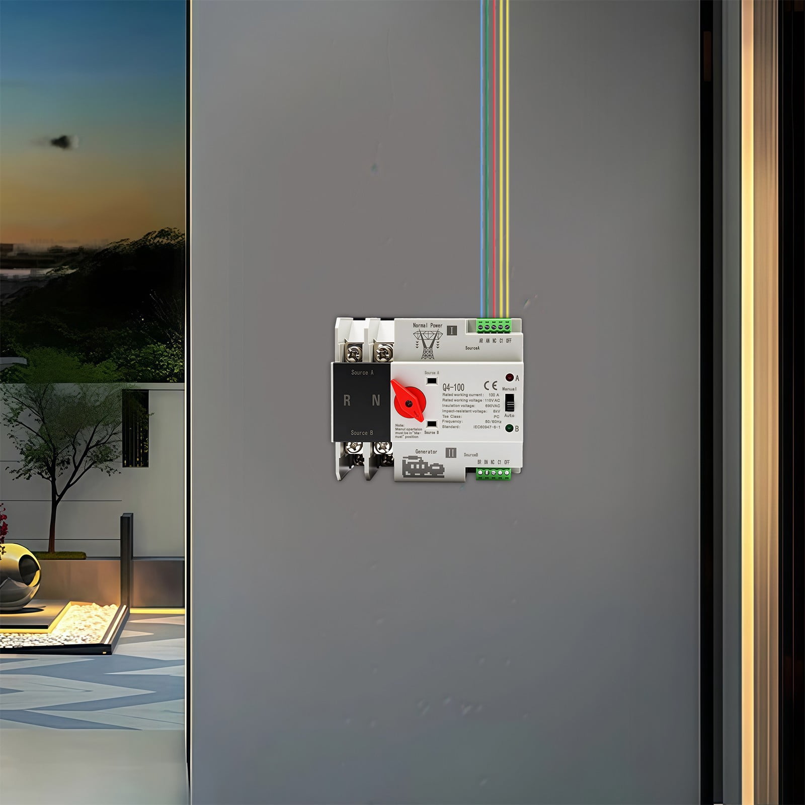 Copper 107x96x76mm Dual Power Automatic Transfer Switch 2P 100a 50ms Fast Switching Rail ATS Switch