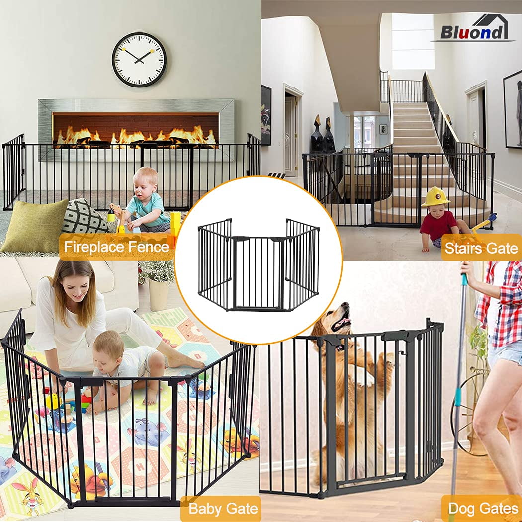 Add/Decrease Panels Directly 5-Panel 120-Inch Wide Fireplace Safety Fence Wood Stove Fence Christmas Tree Fence Goujxcy Metal Baby Gate with Walk-Through Door Wall-Mount Metal Gate for Toddler 