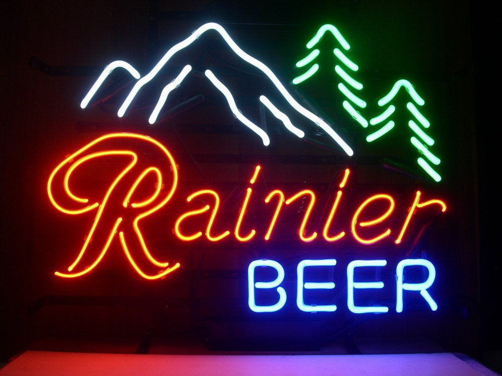 24"x20"Rainier Beer Mountain Tree Neon Sign Light Handmade Real Glass Tube Deocr 