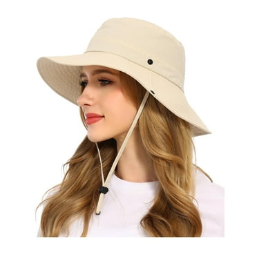 Sun Hats for Women with Ponytail Hole Wide Brim Beach Bucket Hat UPF 50  Fishing Hiking Outdoor Hats