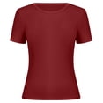 thumbnail image 3 of Ticikt Girls Short Sleeve Shirts Crewneck Ruched Side Slim Fit Tops Ribbed Knit Casual Tee Shirt Comfortable Everyday Wear,Color:, 3 of 4
