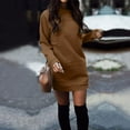 thumbnail image 3 of Women's Solid Thickened Oversize Long Sweater Dress Disappearing Lower Body, Cozy Fall Winter Sweatshirt Dress with Soft Fabric for Fashionable and Comfortable Wear,Brown,2XL, 3 of 8
