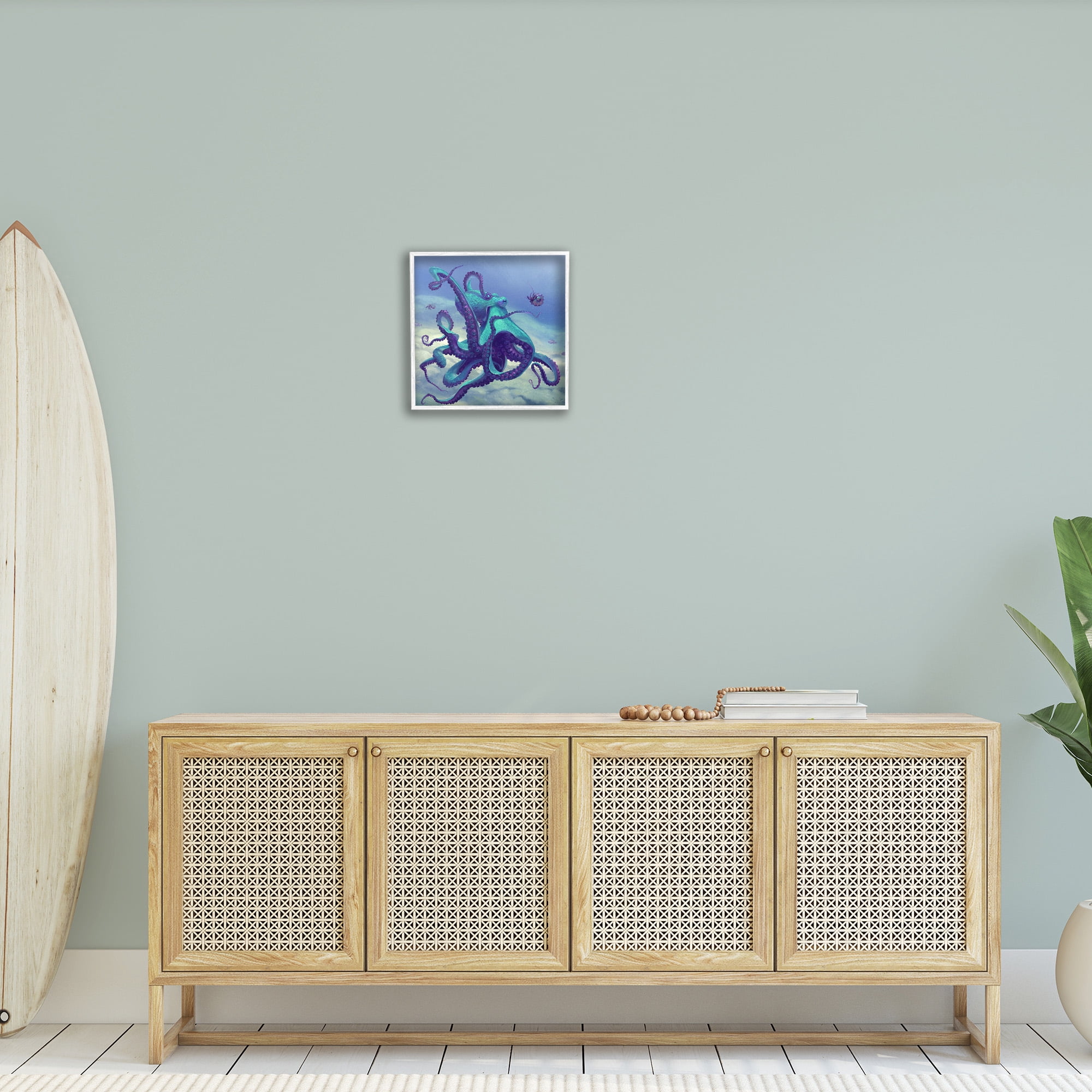 Stupell Industries Vivid Underwater Octopus Animals & Insects Painting White Framed Art Print Wall Art, 17 x 17