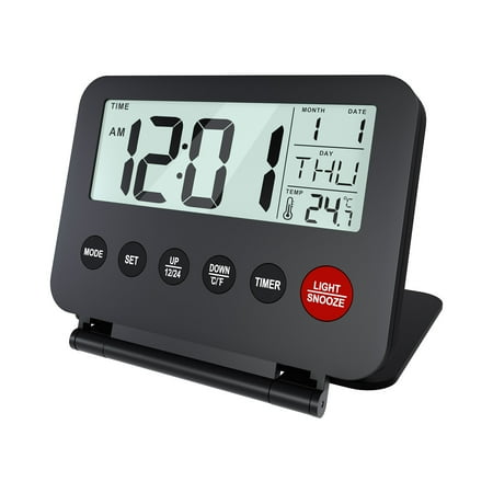 MMOBIEL Small Digital Travel Alarm Clock Battery Operated Black