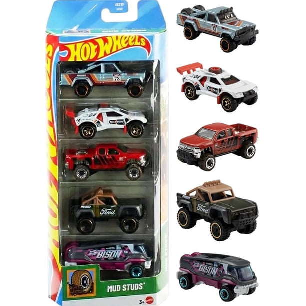 Vehículos de juguete Hot Wheels Mud Studs paquete de 5 a escala 1:64 de metal fundido
