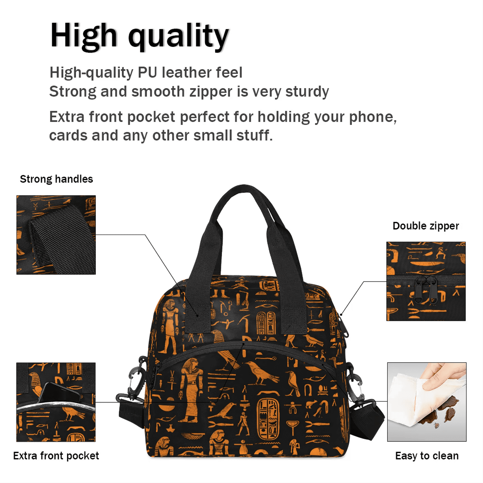 Herdesigns Ethnic Egypt Egyptian Insulated Lunch Bag for Women Men Adult, Reusable Insulated Cooler Lunch Box Lunch Tote Bag for Work Picnic Beach