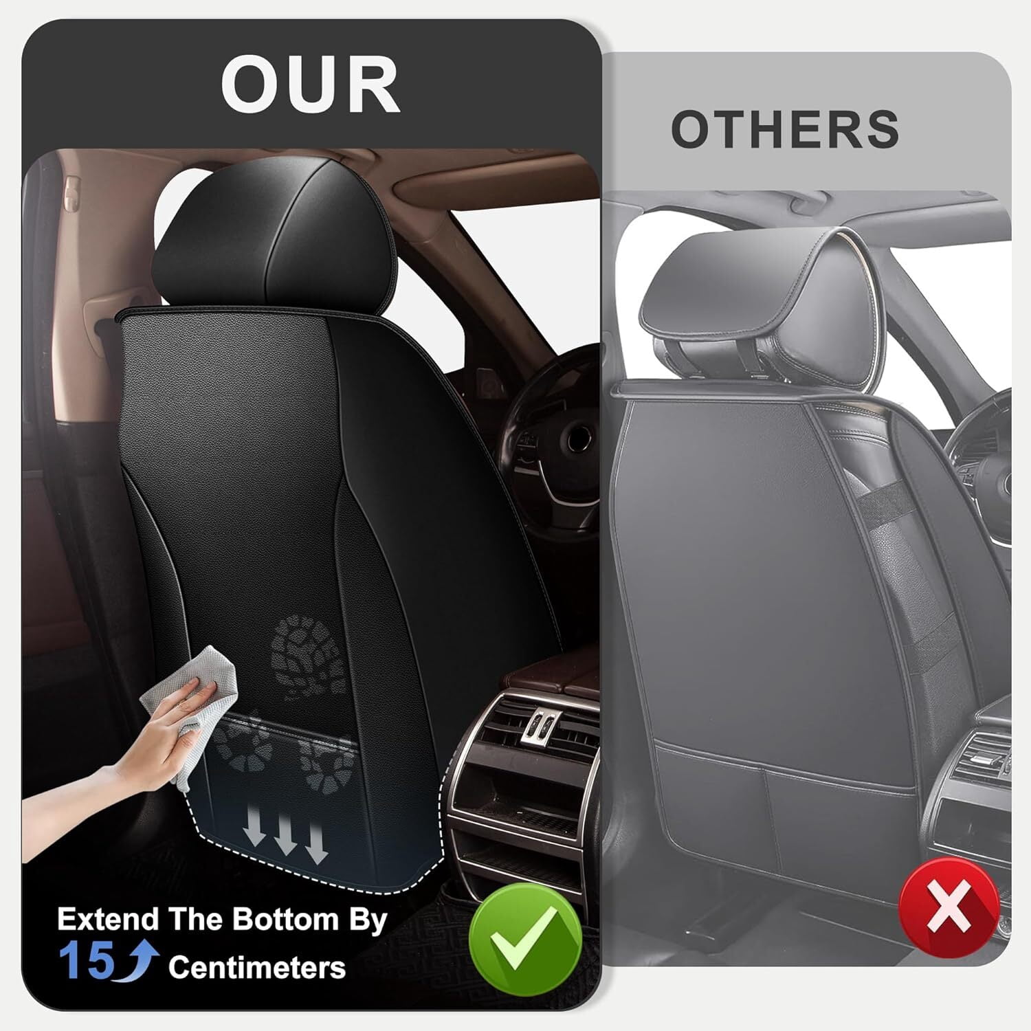 LAONNVIR Car Seat Cover Fit for Honda CR-V 2007-2024 2025: Front Set Waterproof Leather Vehicle Seat Cushion Luxury Automotive Protector,Black Front Set(2 Seats)