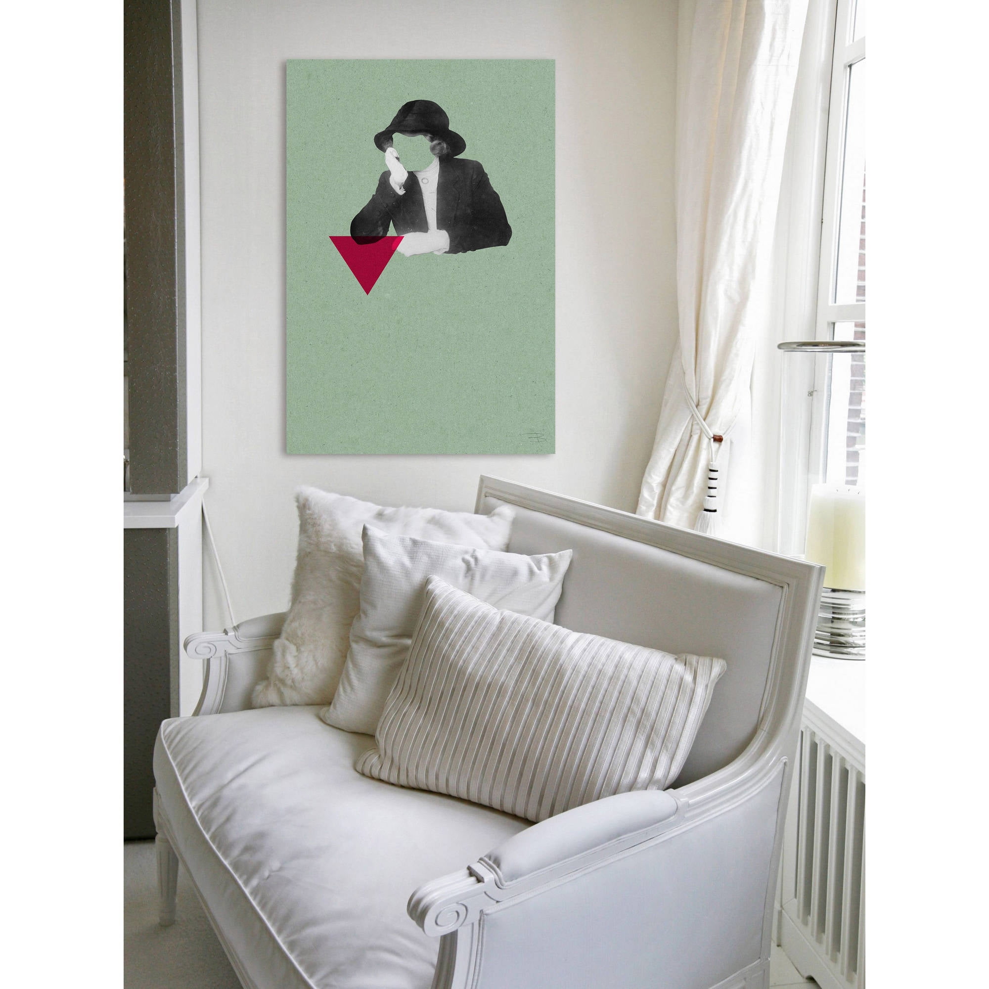 Marmont Hill "No Face Verde Triangulos" by Bengoa Vazquez Painting Print on Wrapped Canvas