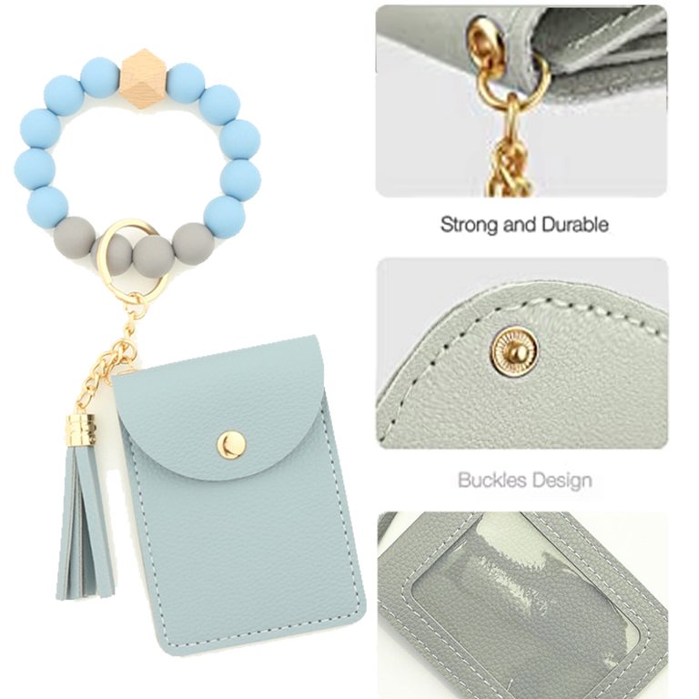 Silicone bead bracelet solid color card bag key ring-style4