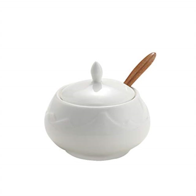 LIONWEI LIONWELI Sugar Bowl, Ceramic Sugar Bowl with Lid and Bamboo Spoon for Home and Kitchen