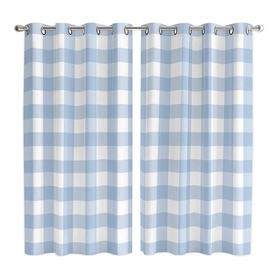 Curtains 84 Inches Long 2 Panels, Light Blue Plaid Grommets Window Treatment Curtain, Modern Minimalist Country Thermal Curtains Drapes for Living Room/Bathroom