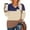 Khaki(New), variant on PNTUTB Women's Daily Casual V Neck Tri-color Patchwork Pocket T Shirt Pullover Long Sleeved Top
