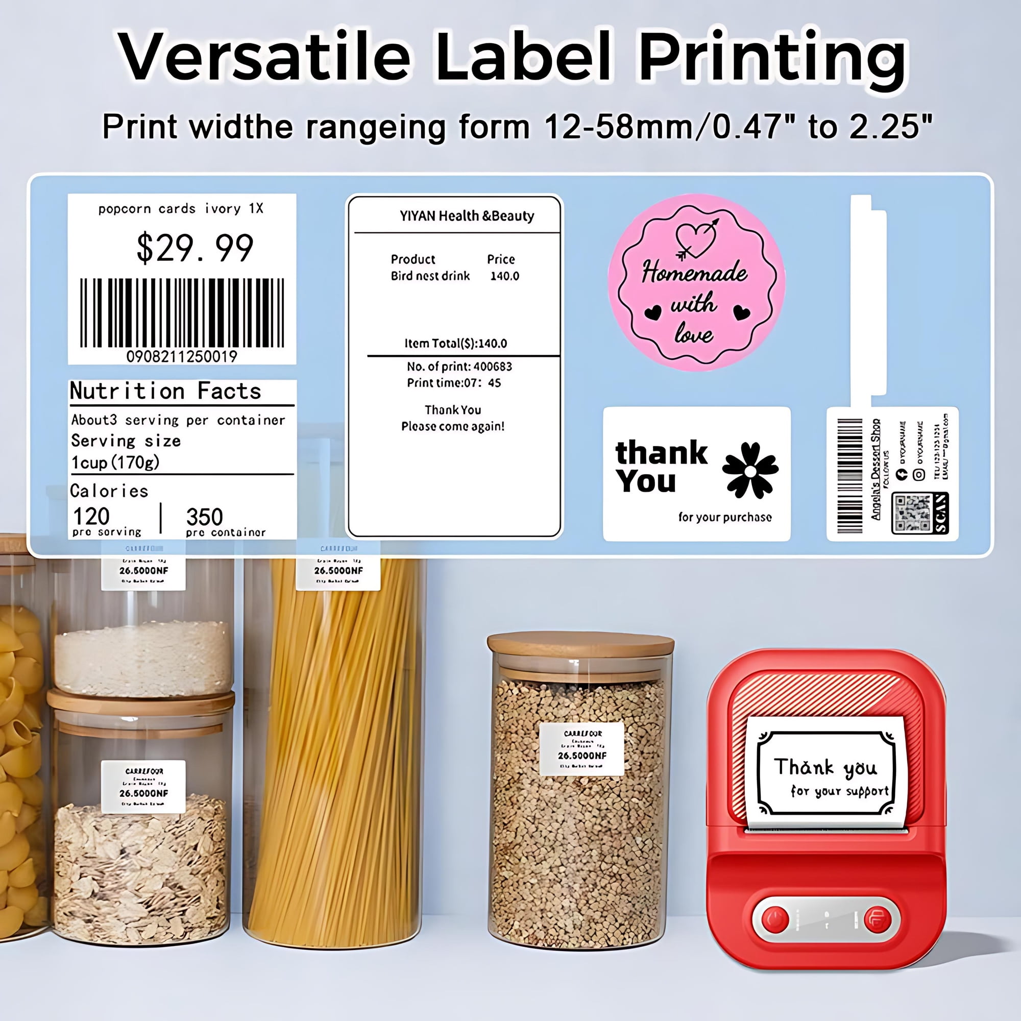 Pecham Thermal Label Printer, Label Maker Machine with Tape, Bluetooth Label Maker, Portable Thermal Sticker Printer for Small Business, Office, Home, School, Sticker Printer for Phones & PC