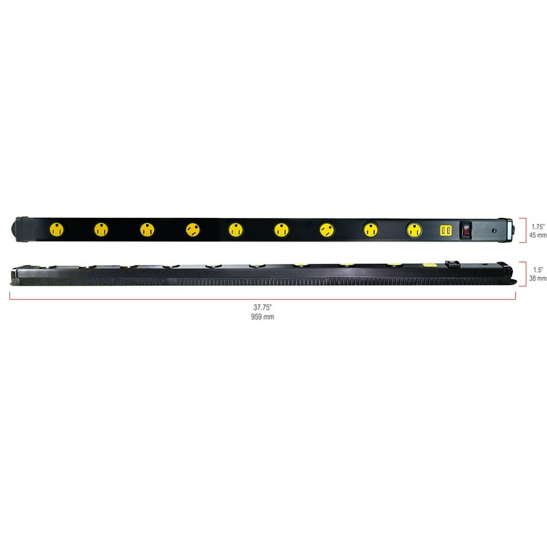 Hyper Tough 9 Outlet 10FT Metal Strip with 2 USB Ports, Black Hyper Tough 9 Outlet 10FT Metal Strip with 2 USB Ports, Black