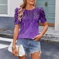thumbnail image 6 of Xixinqiwan Women Tops Short Sleeves,Womens Summer Tops for 2025 Puffed Sleeves Casual Crew Neck Pleated Tops Blouses Fashion Botton Up Shirts, 6 of 7