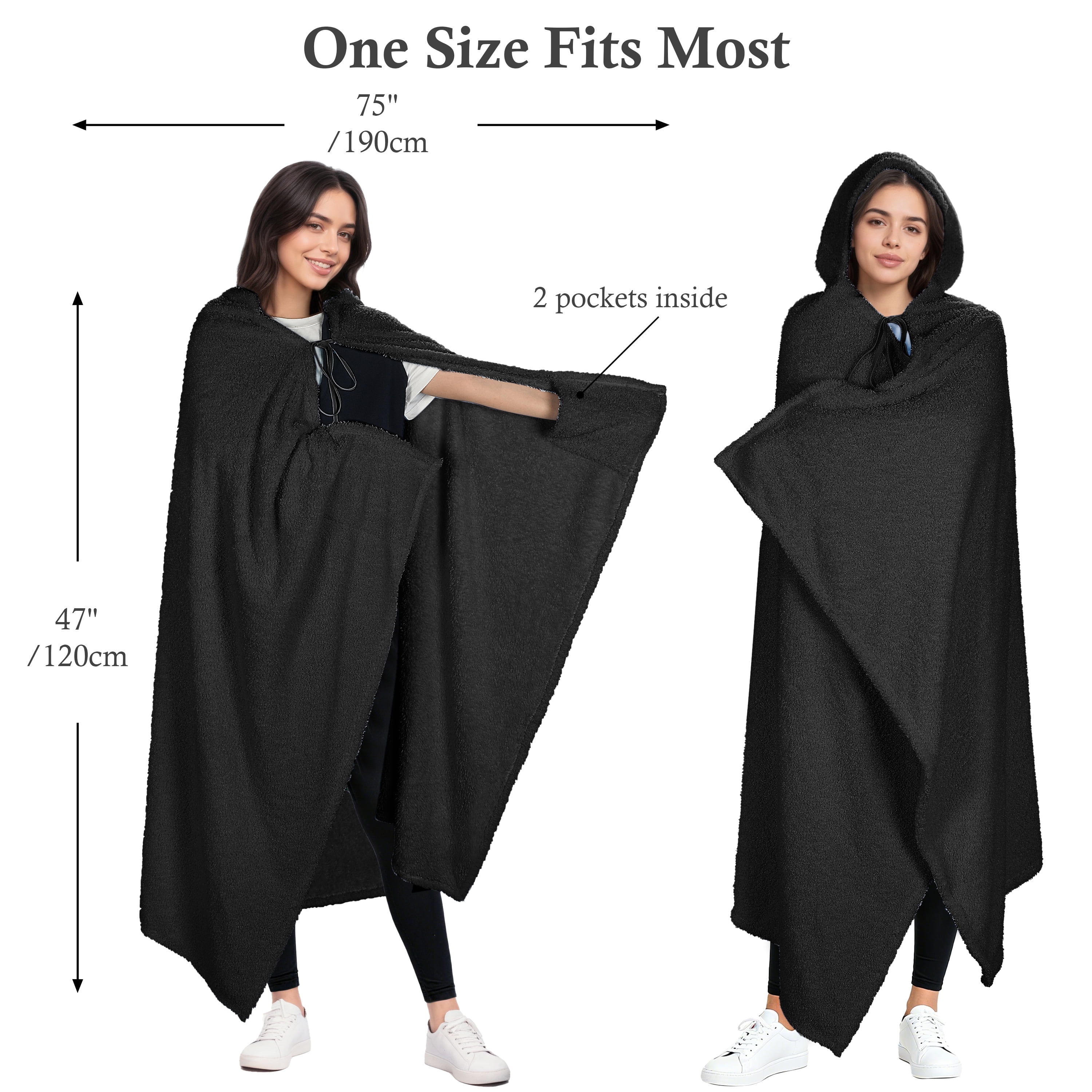 Catalonia Hooded Wearable Blanket Poncho for Adults, Lightweight Fleece Cape with Hand Pockets, Cozy Plush Throw Wrap for Women, Perfect for Lounging, Gifts Ideas