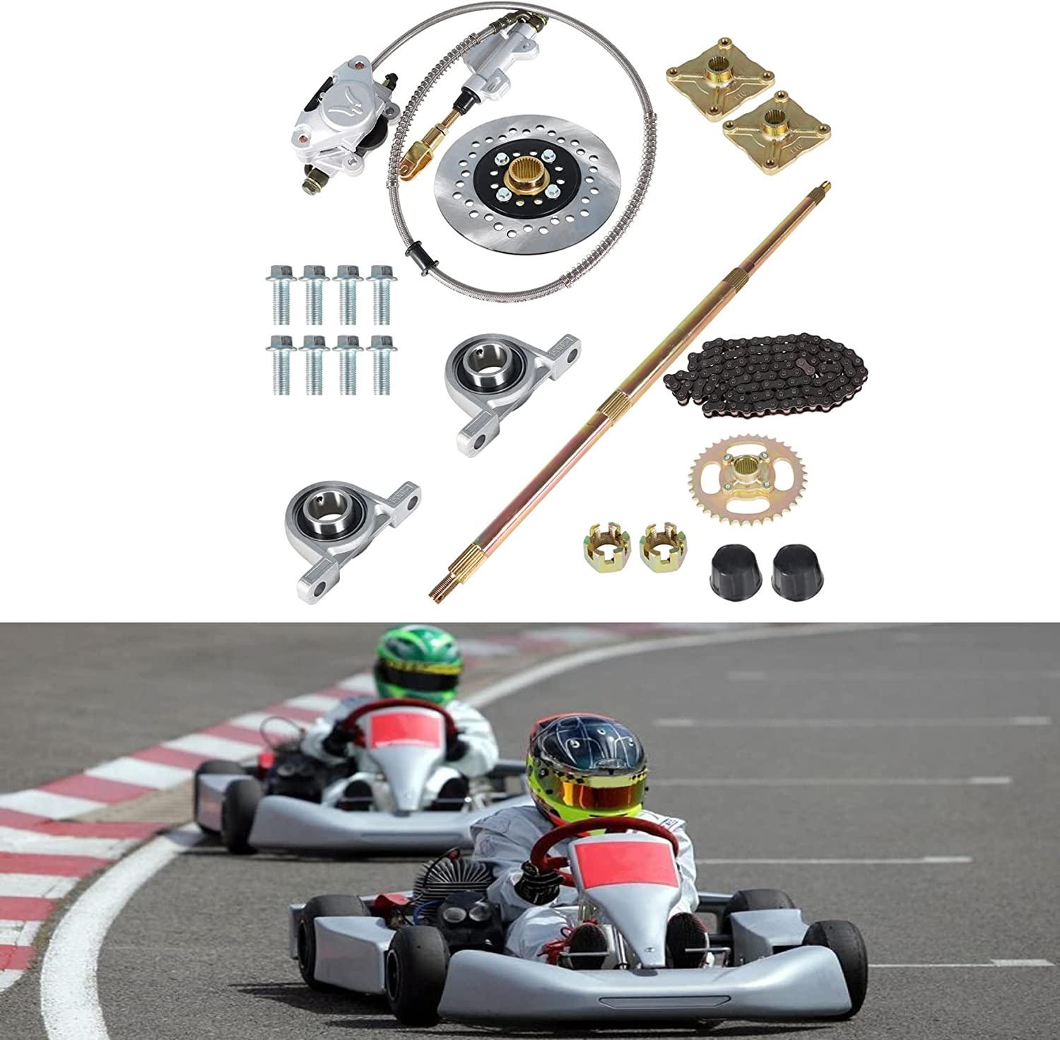 PETU Go Kart Rear Live Axle Kit, brake Assembly,sprocket & Hub, Chain