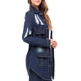 thumbnail image 6 of Notus Women's Casual Slim Distressed Long Sleeve Denim Lapel Jacket Windbreaker Outercoat Dark Blue L, 6 of 7