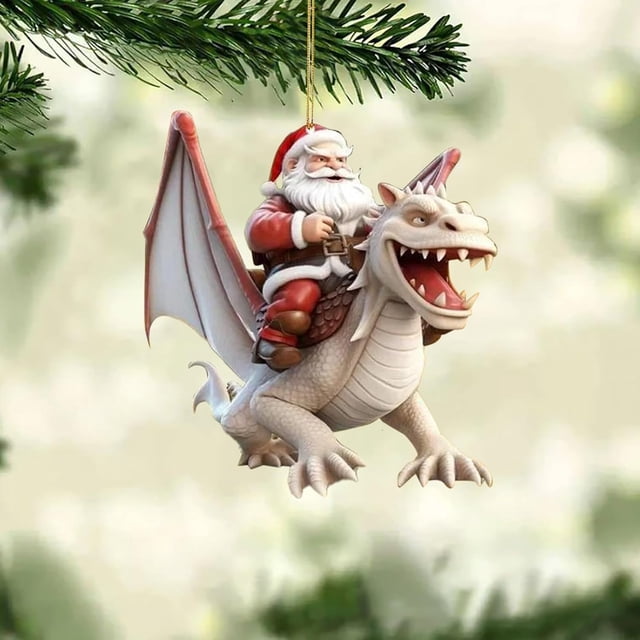 Adorno Navideño de Papá Noel Cabalgando En Acrílico Azul | Decoración Navideña Duradera con Cuerda | Bonita Decoración Navideña para Árboles, Coronas y Artículos para Fiestas de Dinosaurios