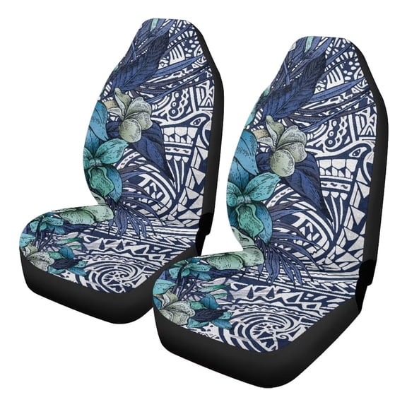 Uorisanigo Car Seat Covers, Plush Automotive Seat Covers, Blue Polynesian Tattoo Seats Cover 2 Front Interior Sets, Fit for Most Cars SUVs Sedans, Soft Full Wrapping Edge Seats Cover