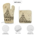 thumbnail image 4 of Eiffel Tower Oven Mitts And Pot Holders Sets of 4 Oven Gloves Set Potholders for Kitchen Cooking Baking Grilling Anti Scald Hot Pads And Heat Resistant, 4 of 6