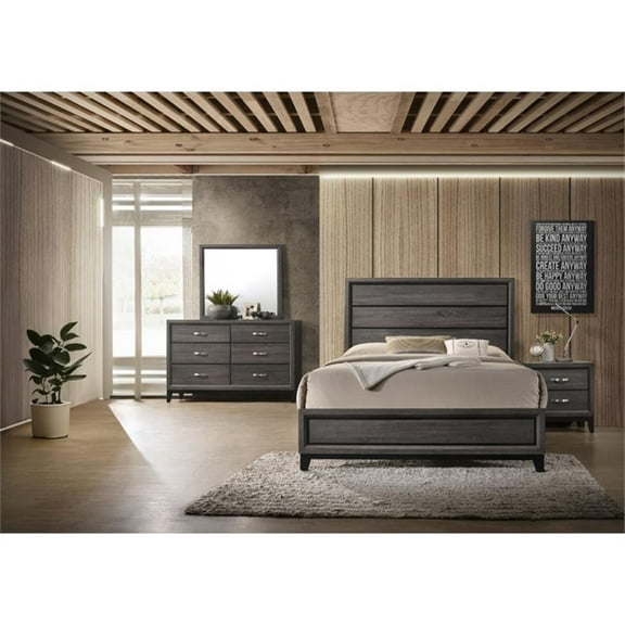 Galaxy Home Furniture Sierra Queen 4-Piece Contemporary Bedroom Set, Rustic Gray