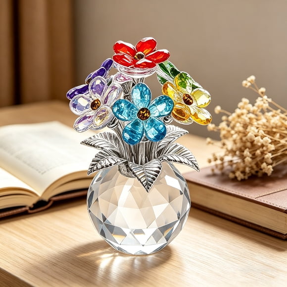 Aufmer Home Car Mini Decorative Vase Sparkling Crystal Flower Ornament Exquisite Floral Figurine Compact Art Decoration For Desktop Vehicle Interior Embellishment