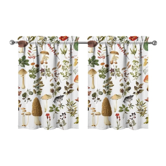 Mushroom (46) Kitchen Curtains - Vintage Tier Curtains for Bathroom Living RV Rod Pocket Window Drapes 36 Inch 2 Panels Set 28"x36" Window Treatment Tiers