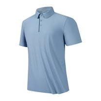 AHTJRT Men's Stretch Golf Shirt Short Sleeve Dry-Fit T-Shirt for Tennis and Polo Light Blue L