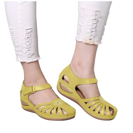 

Ladies Large Size Retro Flat Round Toe Hollow Breathable Buckle Strap Sandals