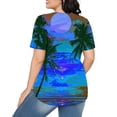 thumbnail image 4 of Ayolanni Short Sleeve Blouses for Women Casual Scoop Neck Tropical Print Pleated Blouse Beach Fitted Shirts Women's Tops, Tees & Blouses Blue L, 4 of 6