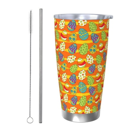 

Ocsxa Easter eggs Pattern 20oz Travel Coffee Mug with Flip Lid Stainless Steel Insulated Insulated Coffee Mug Thermal Cup with Splash Proof Sliding Lid-Straw Two-piece Set